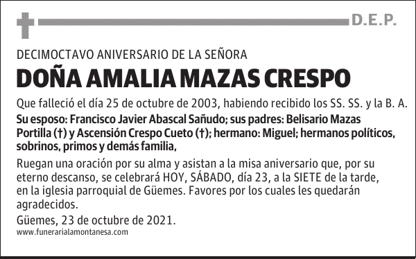 DOÑA AMALIA MAZAS CRESPO