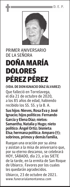 DOÑA MARÍA DOLORES PÉREZ PÉREZ