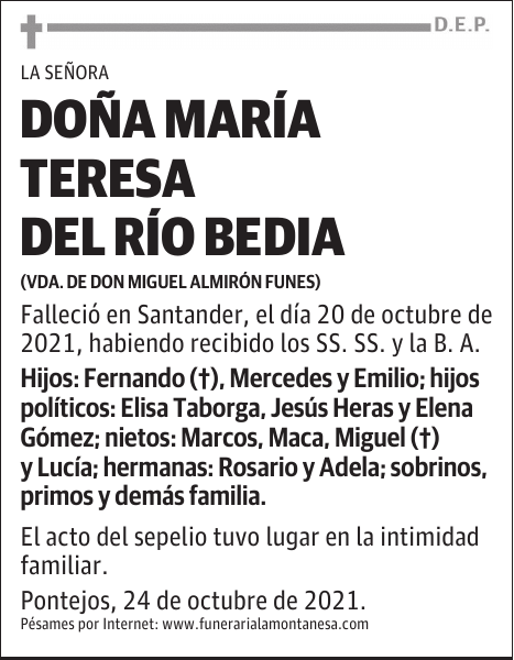 DOÑA MARÍA TERESA DEL RÍO BEDIA