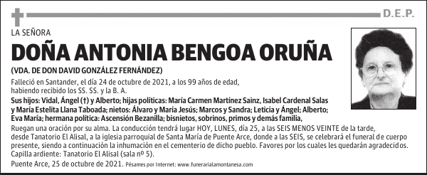 DOÑA ANTONIA BENGOA ORUÑA