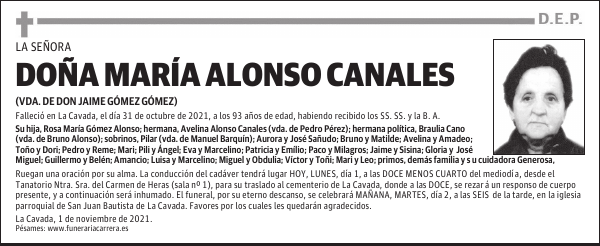 DOÑA MARÍA ALONSO CANALES