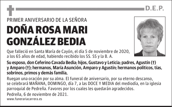 DOÑA ROSA MARI GONZÁLEZ BEDIA