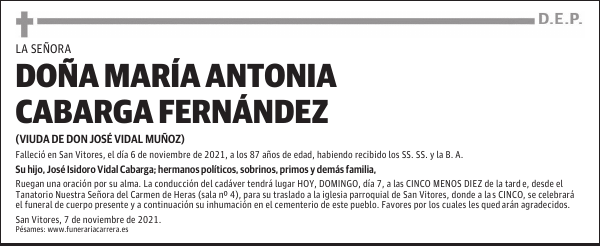 DOÑA MARÍA ANTONIA CABARGA FERNÁNDEZ