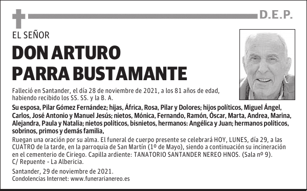DON ARTURO PARRA BUSTAMANTE