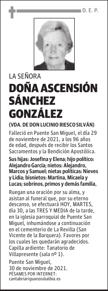 DOÑA ASCENSIÓN SÁNCHEZ GONZÁLEZ