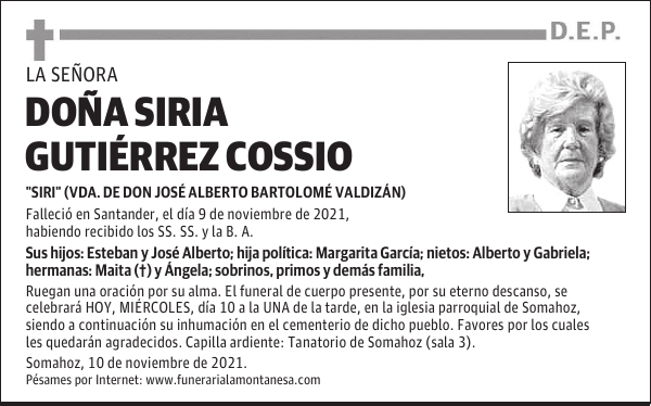 DOÑA SIRIA GUTIÉRREZ COSSIO