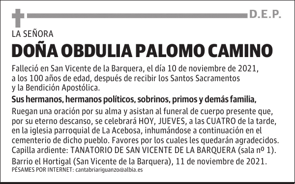 DOÑA OBDULIA PALOMO CAMINO