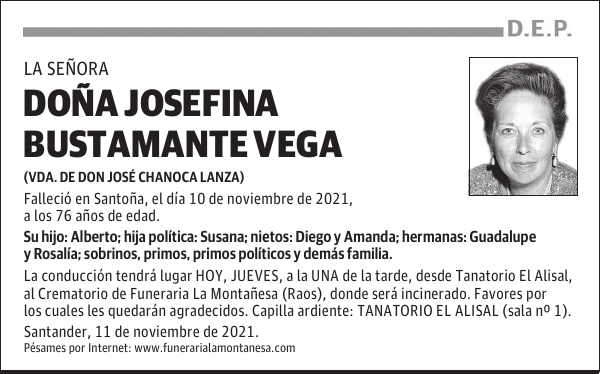 DOÑA JOSEFINA BUSTAMANTE VEGA
