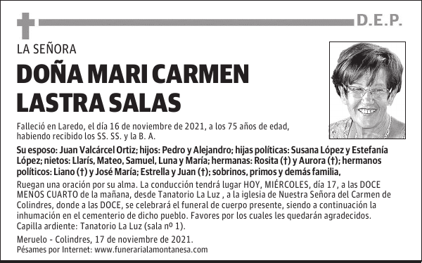 DOÑA MARI CARMEN LASTRA SALAS