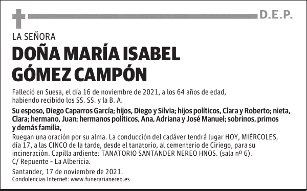 DOÑA MARÍA ISABEL GÓMEZ CAMPÓN