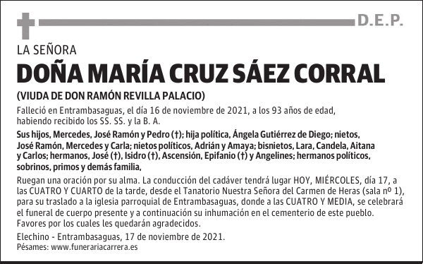 DOÑA MARÍA CRUZ SÁEZ CORRAL