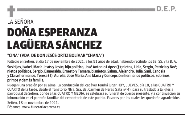 DOÑA ESPERANZA LAGÜERA SÁNCHEZ
