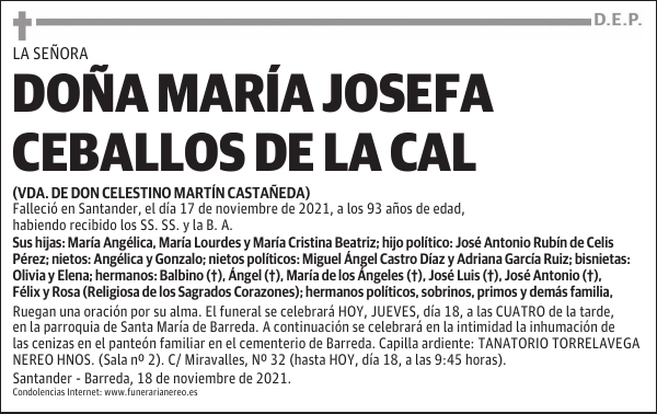 DOÑA MARÍA JOSEFA CEBALLOS DE LA CAL