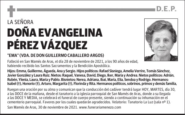 DOÑA EVANGELINA PÉREZ VÁZQUEZ