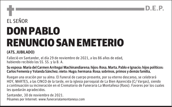 DON PABLO RENUNCIO SAN EMETERIO