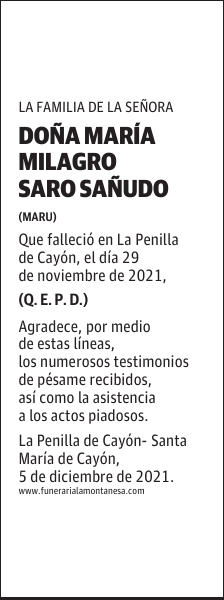 DOÑA MARÍA MILAGRO SARO SAÑUDO