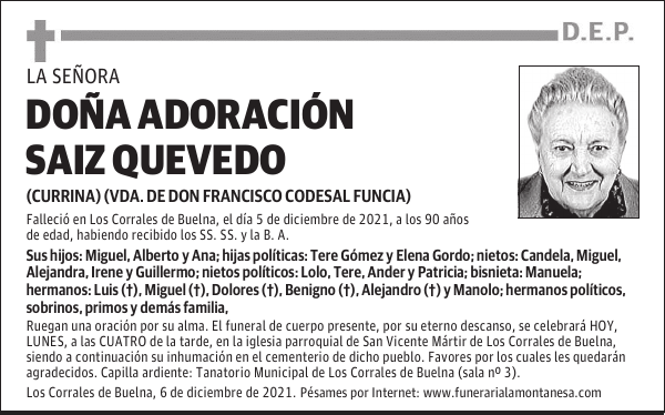 DOÑA ADORACIÓN SAIZ QUEVEDO