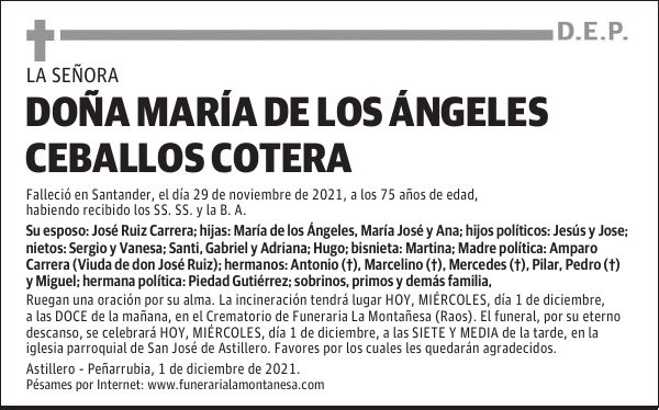 DOÑA MARÍA DE LOS ÁNGELES CEBALLOS COTERA