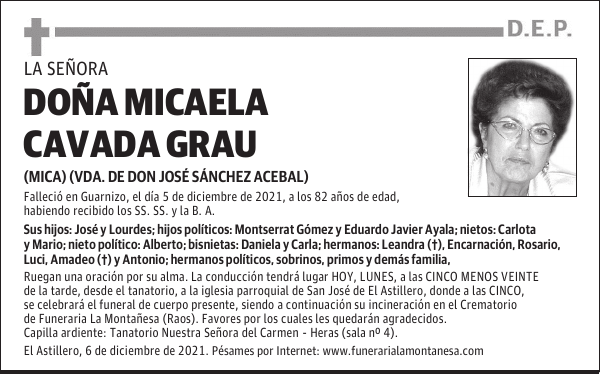 DOÑA MICAELA CAVADA GRAU