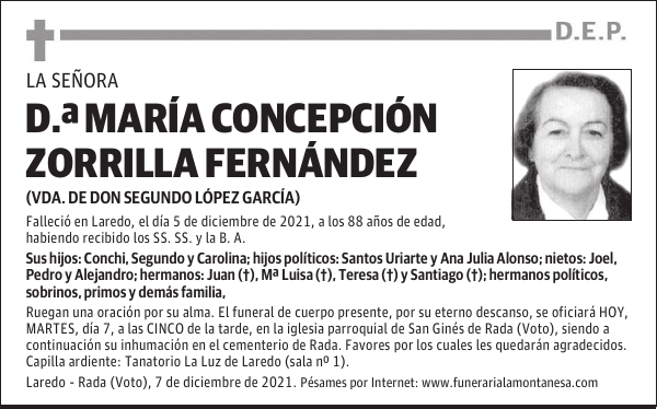 DOÑA MARÍA CONCEPCIÓN ZORRILLA FERNÁNDEZ