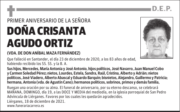 DOÑA CRISANTA AGUDO ORTIZ