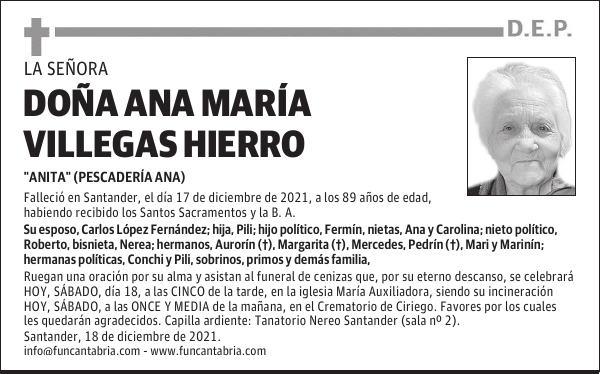 DOÑA ANA MARÍA VILLEGAS HIERRO