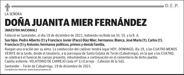 DOÑA JUANITA MIER FERNÁNDEZ