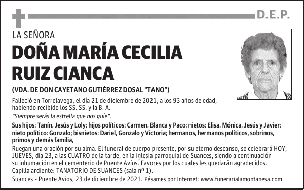 DOÑA MARÍA CECILIA RUIZ CIANCA