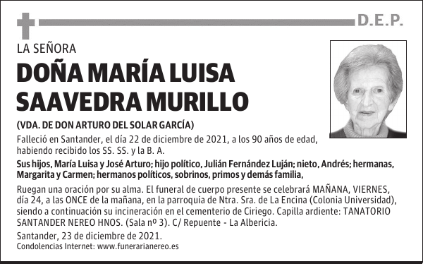 DOÑA MARÍA LUISA SAAVEDRA MURILLO