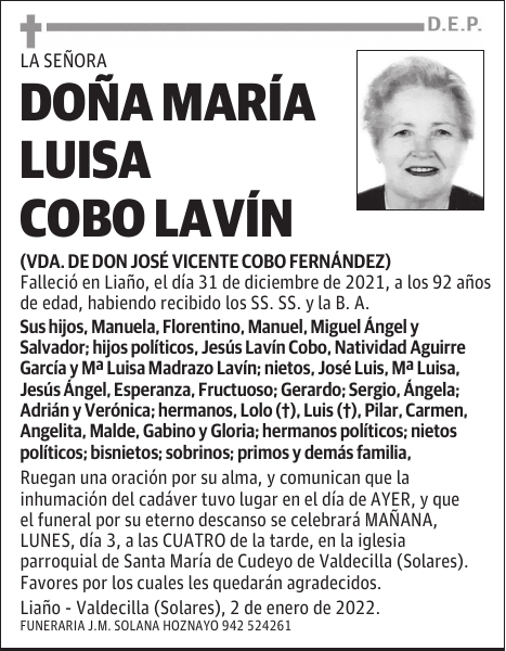 DOÑA MARÍA LUISA COBO LAVÍN