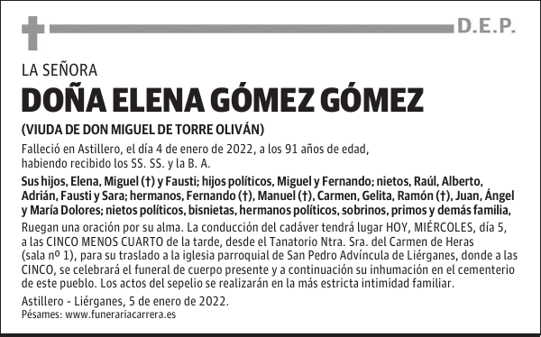 DOÑA ELENA GÓMEZ GÓMEZ