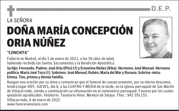 DOÑA MARÍA CONCEPCIÓN ORIA NÚÑEZ