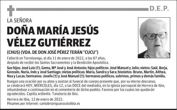 DOÑA MARÍA JESÚS VÉLEZ GUTIÉRREZ