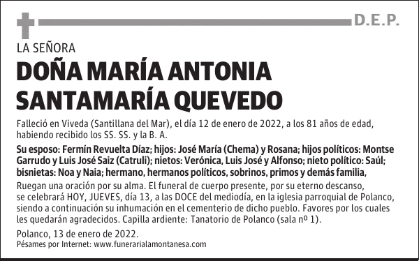 DOÑA MARÍA ANTONIA SANTAMARÍA QUEVEDO