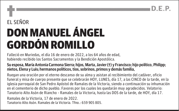 DON MANUEL ÁNGEL GORDÓN ROMILLO