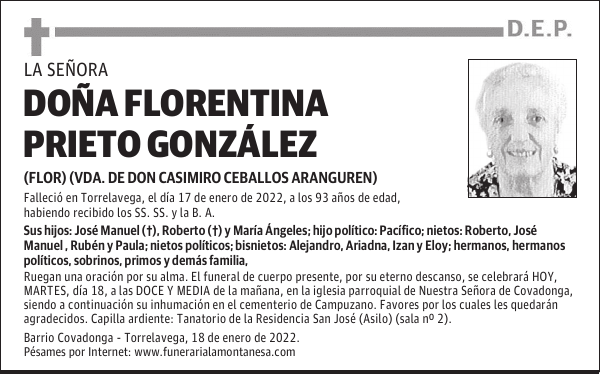DOÑA FLORENTINA PRIETO GONZÁLEZ