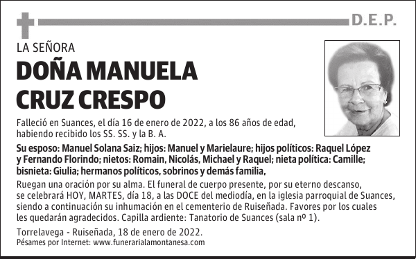 DOÑA MANUELA CRUZ CRESPO