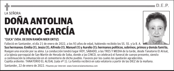 DOÑA ANTOLINA VIVANCO GARCÍA