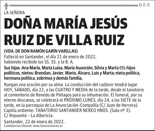 DOÑA MARÍA JESÚS RUIZ DE VILLA RUIZ