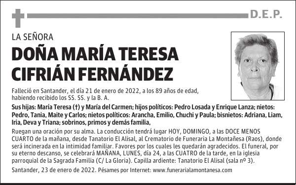 DOÑA MARÍA TERESA CIFRIÁN FERNÁNDEZ