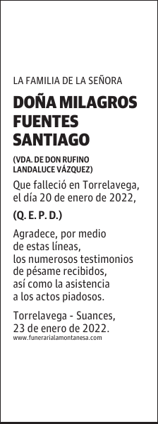 DOÑA MILAGROS FUENTES SANTIAGO
