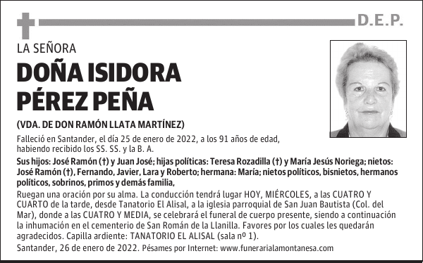 DOÑA ISIDORA PÉREZ PEÑA