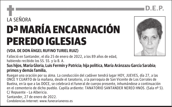 DOÑA MARÍA ENCARNACIÓN PEREDO IGLESIAS