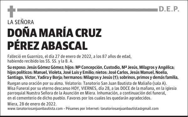 DOÑA MARÍA CRUZ PÉREZ ABASCAL