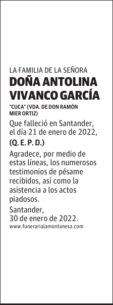 DOÑA ANTOLINA VIVANCO GARCÍA