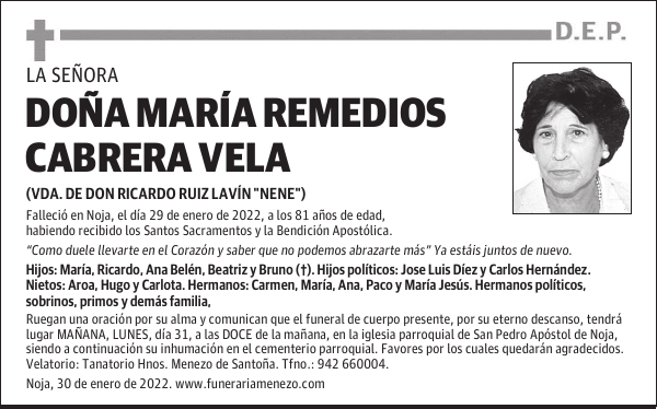 DOÑA MARÍA REMEDIOS CABRERA VELA
