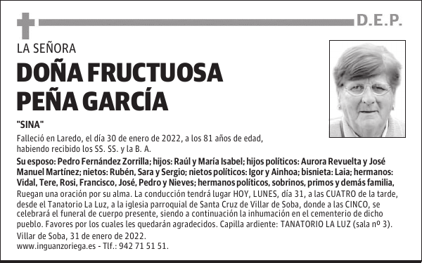 DOÑA FRUCTUOSA PEÑA GARCÍA