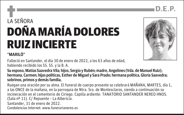 DOÑA MARÍA DOLORES RUIZ INCIERTE