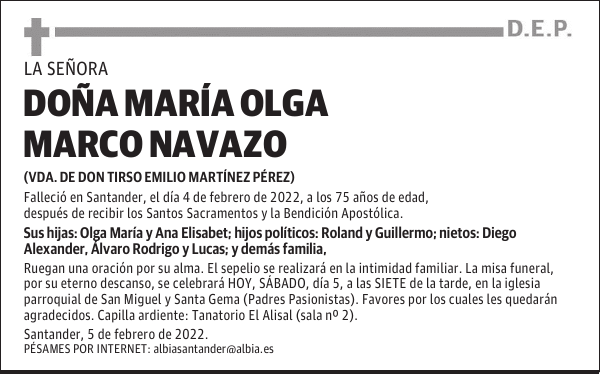 DOÑA MARÍA OLGA MARCO NAVAZO