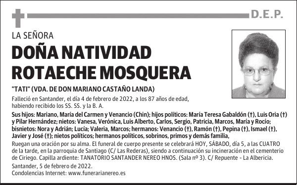 DOÑA NATIVIDAD ROTAECHE MOSQUERA